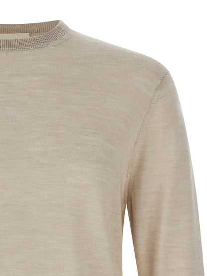 Cardigan by MA'RY'YA for men in cashmere silk virgin wool beige features a nuanced silhouette with a refined crew neckline and nuanced detailing for a sophisticated look.