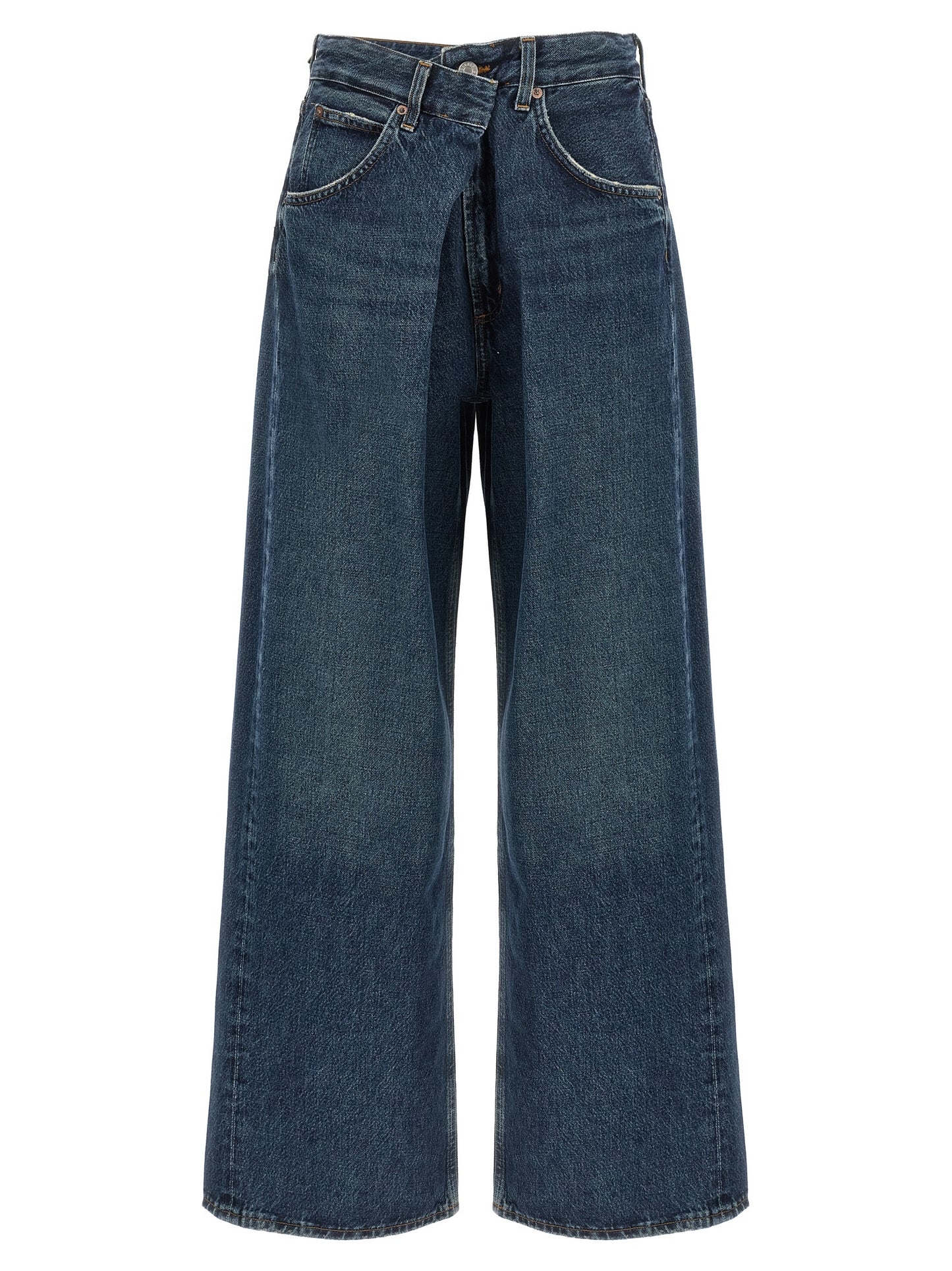 Jeans by Agolde for women in denim cotton blue features an sartorial straight-leg & wide and long with a cut for a sartorial finish.