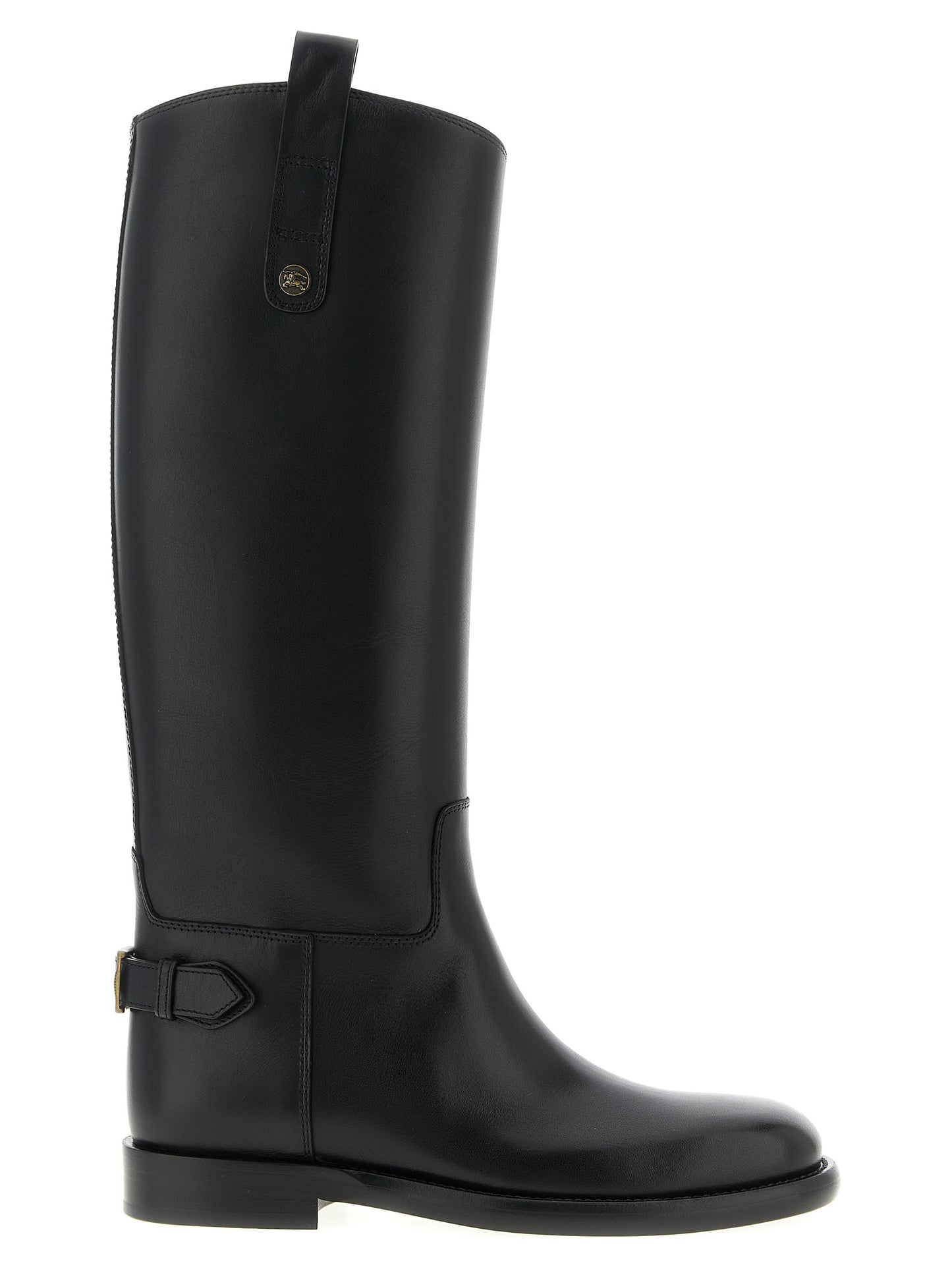 Over-The-Knee Strap Boots by Burberry for women in calfskin leather black & signature features an dynamic silhouette, showcasing the dynamic Women's Calfskin Leather Over-The-Knee Strap Boots design with its distinctive and elegant round toe style.