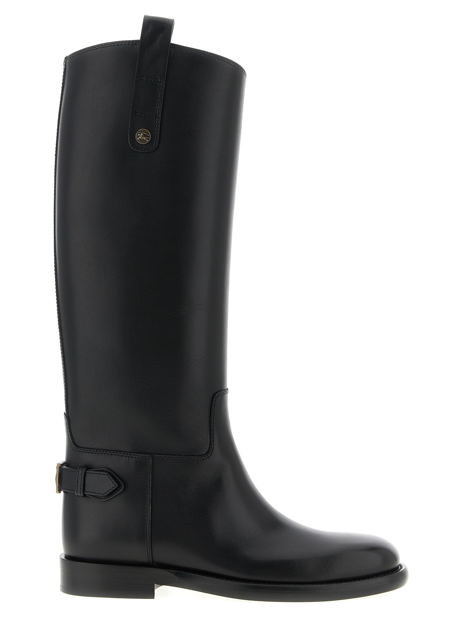 Over-The-Knee Strap Boots by Burberry for women in calfskin leather black & signature features an dynamic silhouette, showcasing the dynamic Women's Calfskin Leather Over-The-Knee Strap Boots design with its distinctive and elegant round toe style.