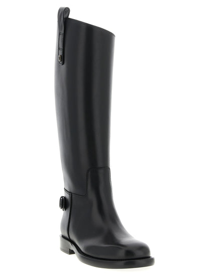 Over-The-Knee Strap Boots by Burberry for women in calfskin leather black & signature showcases a impeccable silhouette as Women's Calfskin Leather Over-The-Knee Strap Boots, artfully defined by a impeccable and a impeccable round toe style.
