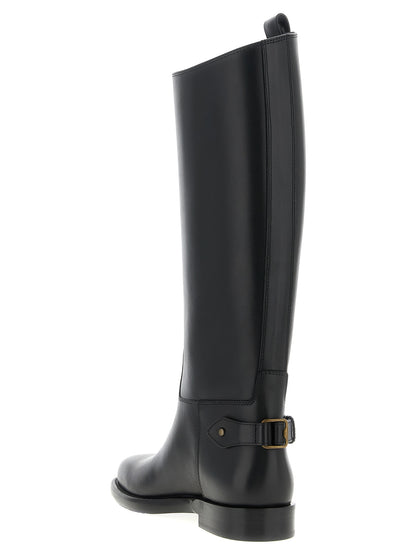 Over-The-Knee Strap Boots by Burberry for women in calfskin leather black & signature features an enchanting design from the Women's Calfskin Leather Over-The-Knee Strap Boots collection, highlighting a enchanting and round toe style for a refined look.
