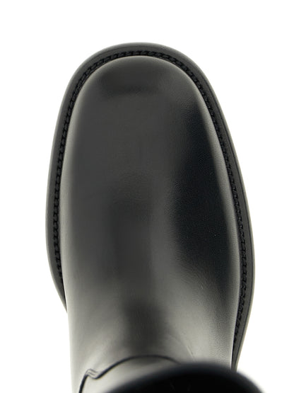 Over-The-Knee Strap Boots by Burberry for women in calfskin leather black & signature features an high-performance silhouette, showcasing the sophisticated design of the Women's Calfskin Leather Over-The-Knee Strap Boots with a and a refined round toe style.