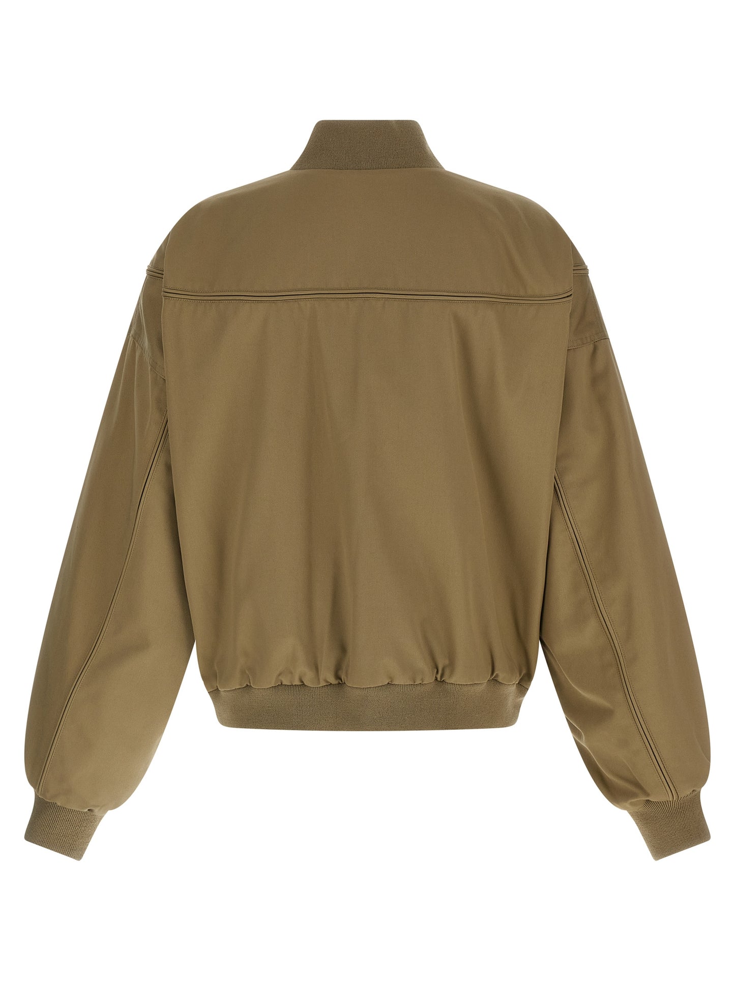 Bomber Jacket by WILLY CHAVARRIA for men in poly cotton canvas & nylon beige features a dramatic silhouette, showcasing a sophisticated and distinctive pockets for a dramatic aesthetic.