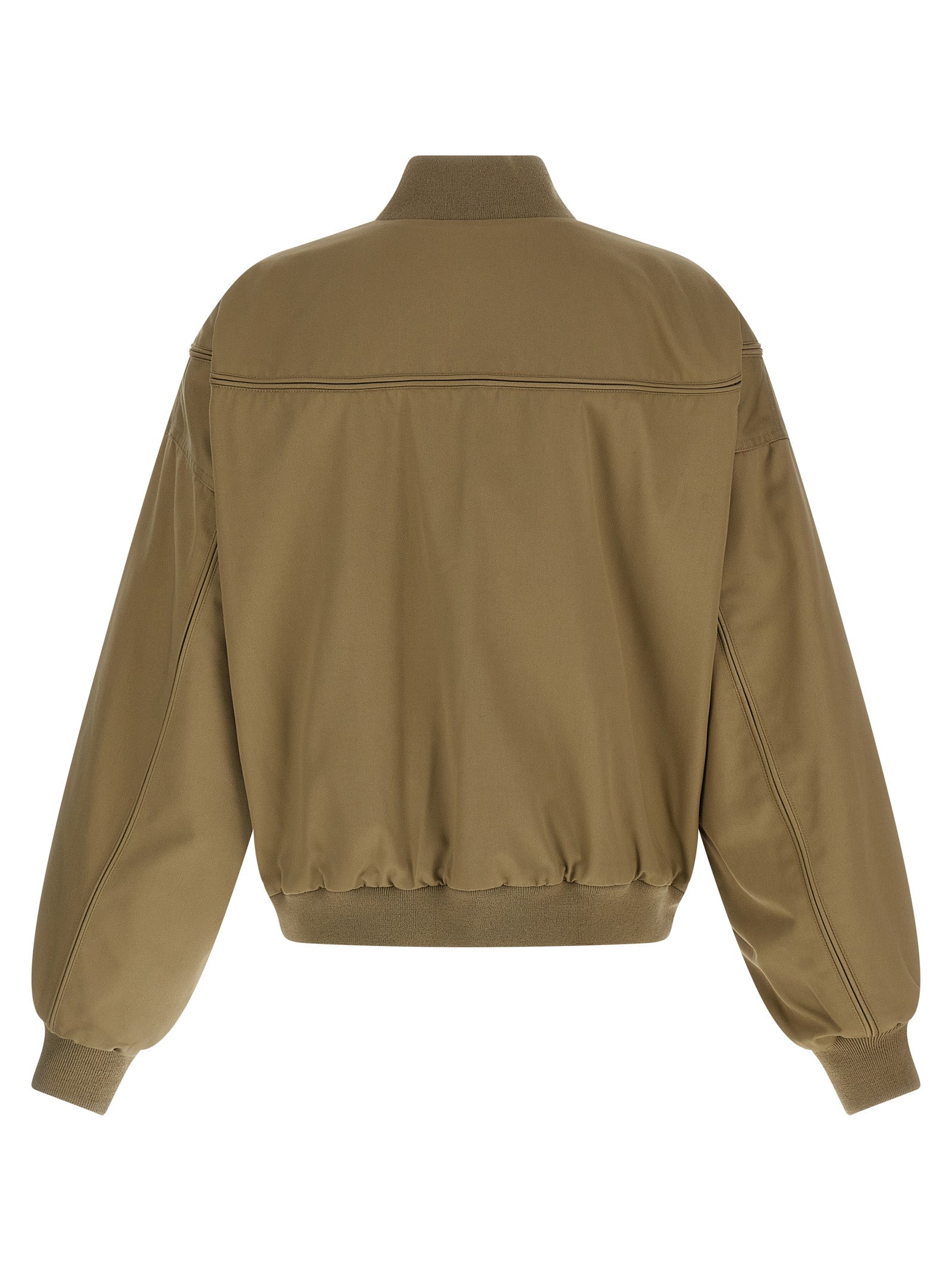Bomber Jacket by WILLY CHAVARRIA for men in poly cotton canvas & nylon beige features a dramatic silhouette, showcasing a sophisticated and distinctive pockets for a dramatic aesthetic.