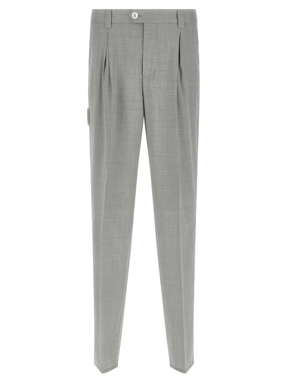 Trousers by Brunello Cucinelli for men in virgin wool & canvas gray features an sartorial silhouette, showcasing a precise regular-fit and long with a sartorial for a refined look.