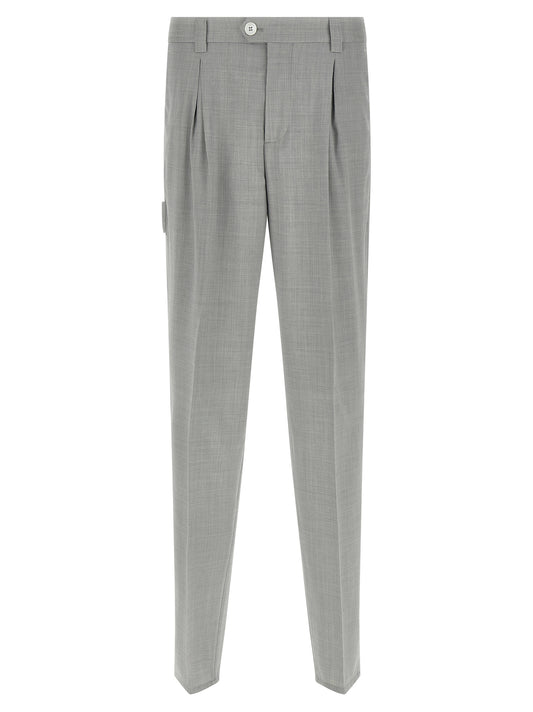 Trousers by Brunello Cucinelli for men in virgin wool & canvas gray features an sartorial silhouette, showcasing a precise regular-fit and long with a sartorial for a refined look.