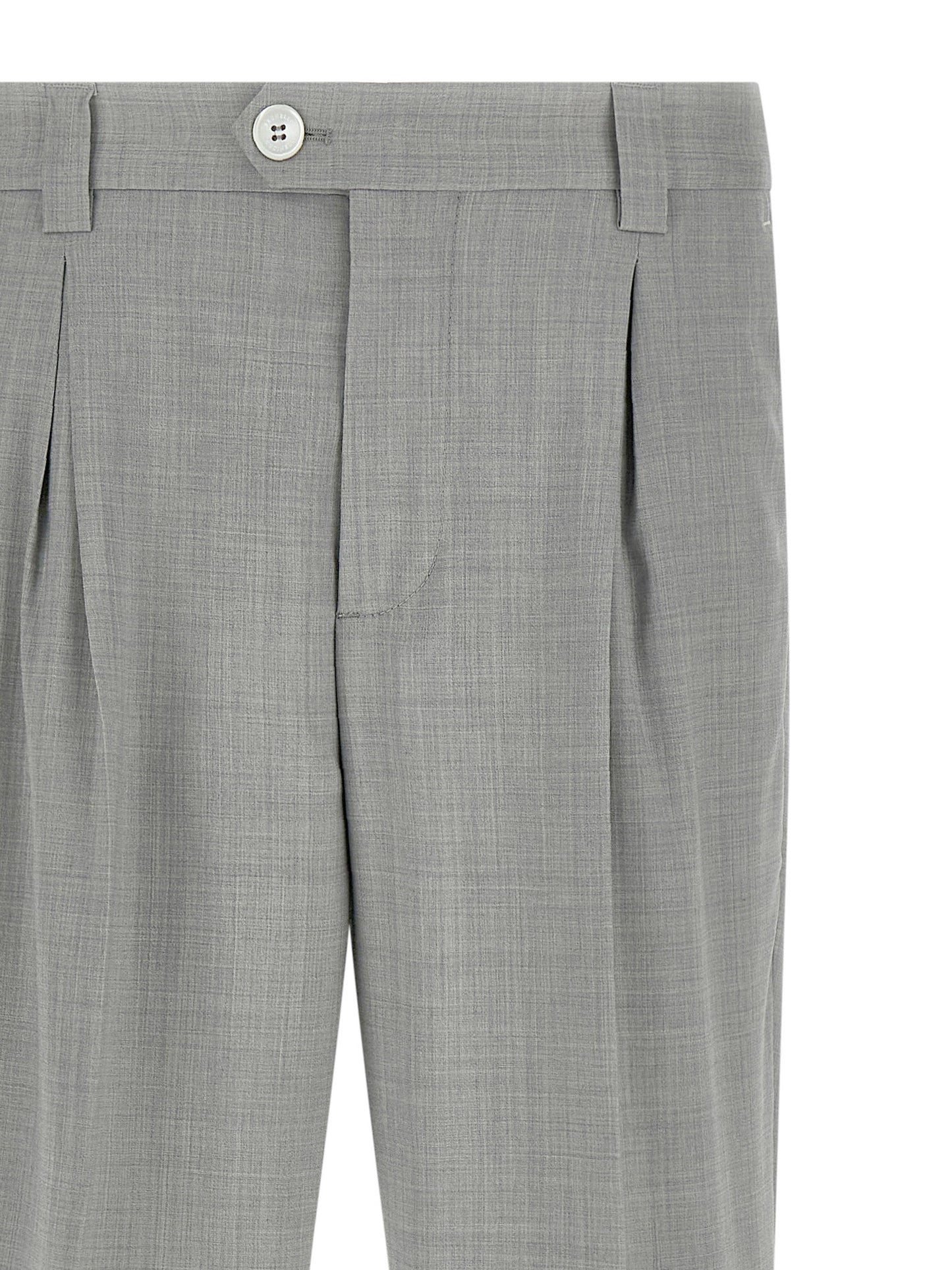Trousers by Brunello Cucinelli for men in virgin wool & canvas gray presents a perennial silhouette, meticulously tailored with a regular-fit cut, long finish, and an elegant .
