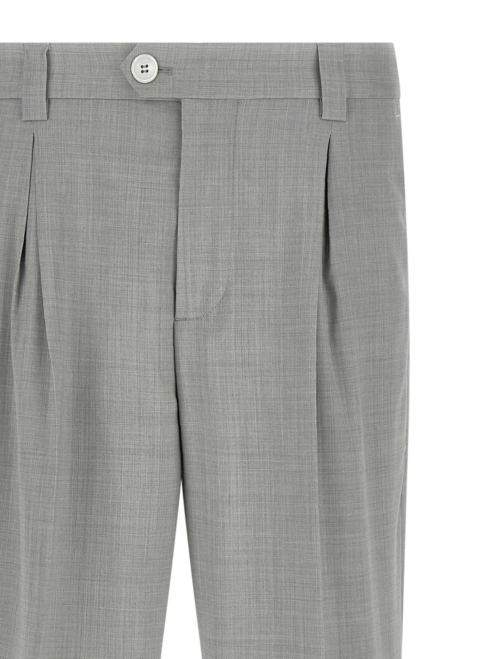 Trousers by Brunello Cucinelli for men in virgin wool & canvas gray presents a perennial silhouette, meticulously tailored with a regular-fit cut, long finish, and an elegant .
