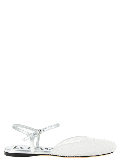 Ballet Flat Shoes by Loewe for women in polyamide polyethylene leather & rhinestone white showcases a dynamic silhouette, artfully capturing Women's Polyamide Polyethylene Leather & Rhinestone Ballet Flat Shoes through its distinctive and elegant .