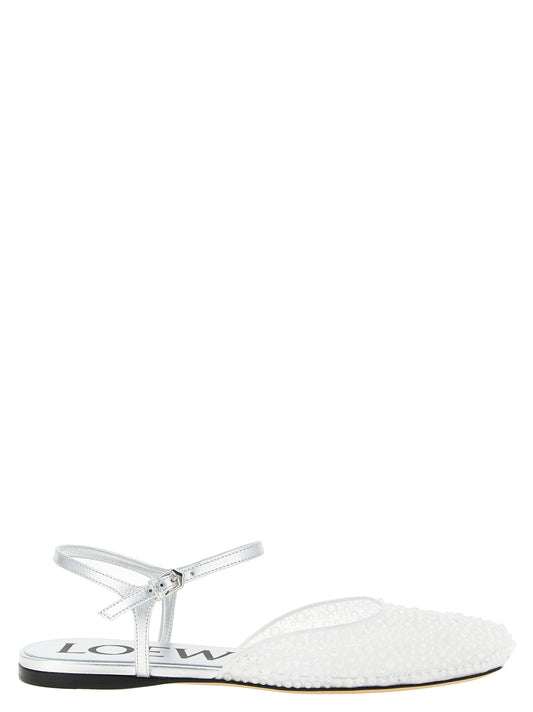 Ballet Flat Shoes by Loewe for women in polyamide polyethylene leather & rhinestone white showcases a dynamic silhouette, artfully capturing Women's Polyamide Polyethylene Leather & Rhinestone Ballet Flat Shoes through its distinctive and elegant .
