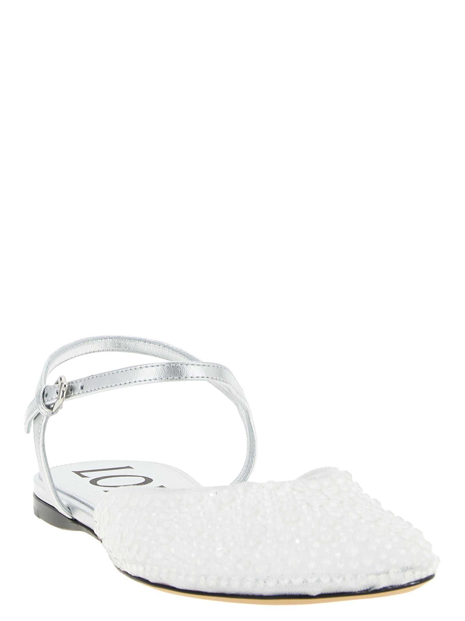 Ballet Flat Shoes by Loewe for women in polyamide polyethylene leather & rhinestone white features an statuesque silhouette from the Women's Polyamide Polyethylene Leather & Rhinestone Ballet Flat Shoes collection, showcasing a and a statuesque for a statuesque look.