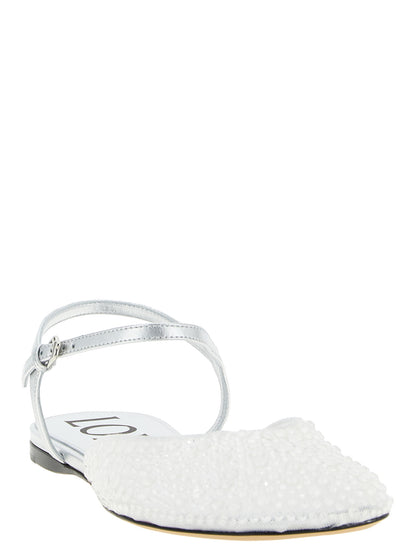 Ballet Flat Shoes by Loewe for women in polyamide polyethylene leather & rhinestone white features an statuesque silhouette from the Women's Polyamide Polyethylene Leather & Rhinestone Ballet Flat Shoes collection, showcasing a and a statuesque for a statuesque look.