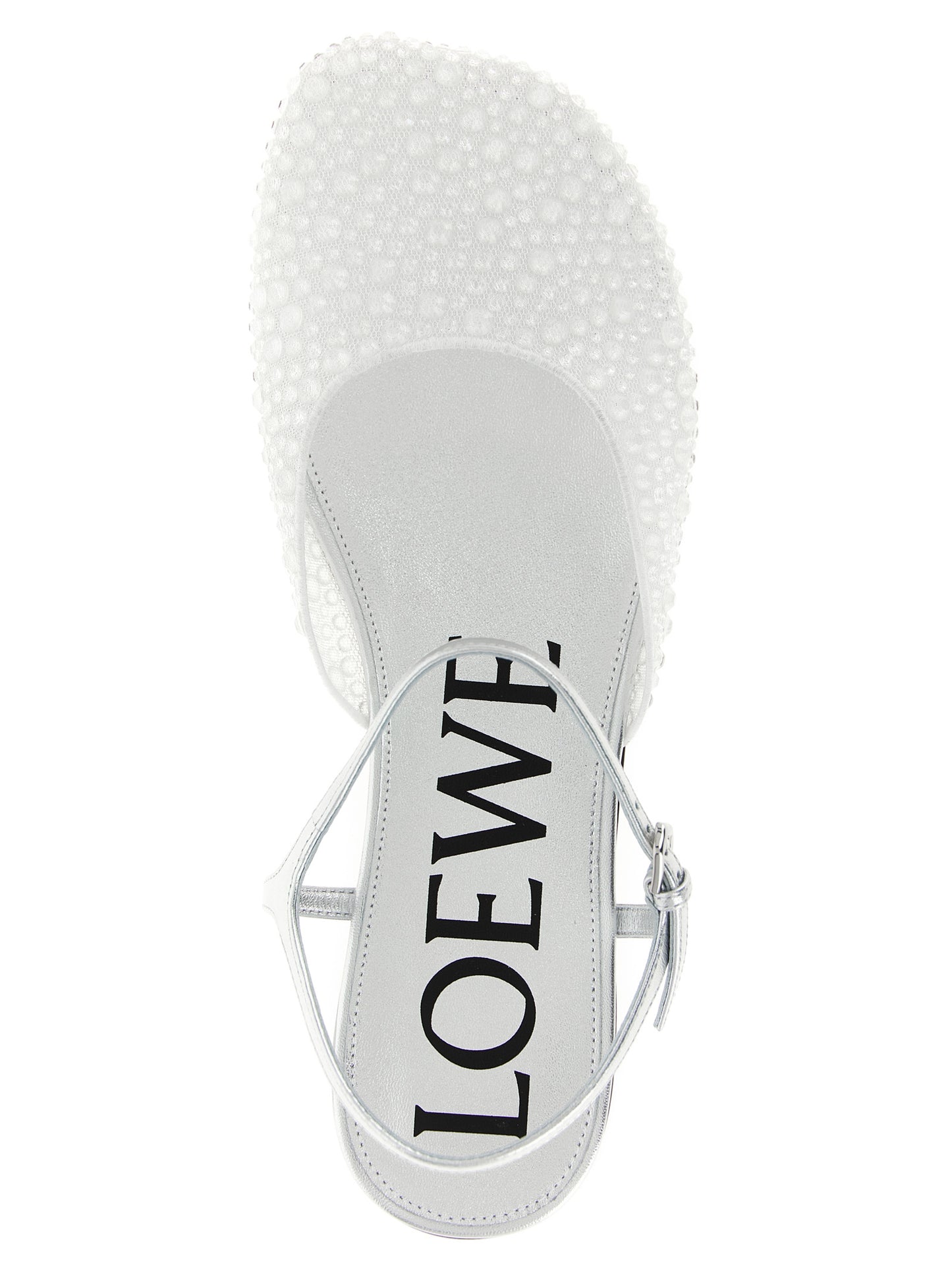 Ballet Flat Shoes by Loewe for women in polyamide polyethylene leather & rhinestone white presents a effortless chic silhouette, showcasing the Women's Polyamide Polyethylene Leather & Rhinestone Ballet Flat Shoes design with a effortless chic and for a sophisticated look.