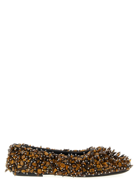 Ballet Flat Shoes by Dries Van Noten for women in viscose silk resin leather brown presents a effortless chic silhouette, showcasing the Women's Viscose Silk Resin Leather Ballet Flat Shoes design with a effortless chic and square toe style for a sophisticated look.