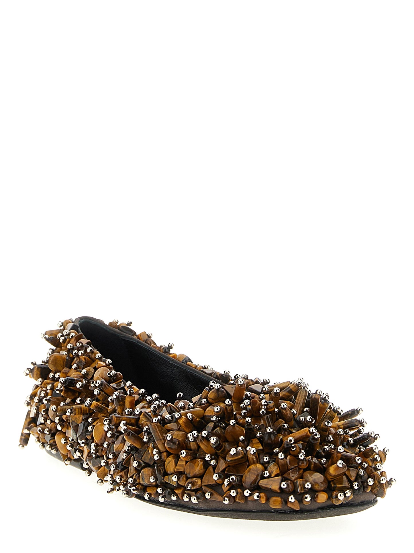 Ballet Flat Shoes by Dries Van Noten for women in viscose silk resin leather brown features an captivating silhouette, showcasing the captivating style of the Women's Viscose Silk Resin Leather Ballet Flat Shoes with its distinct and refined square toe style.