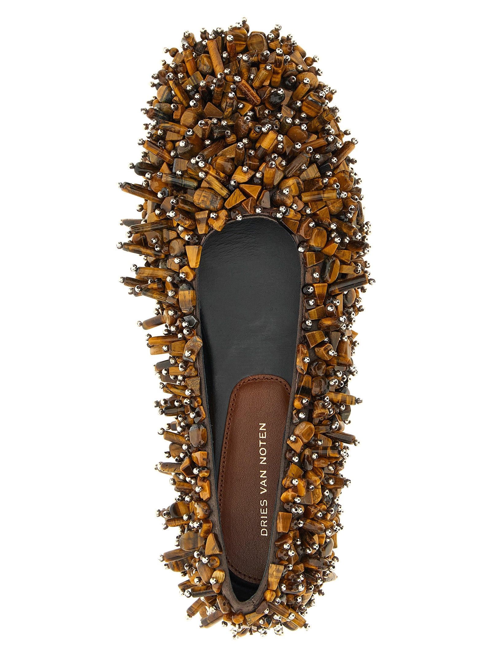 Ballet Flat Shoes by Dries Van Noten for women in viscose silk resin leather brown showcases a enchanting silhouette as part of the Women's Viscose Silk Resin Leather Ballet Flat Shoes collection, defined by a enchanting square toe style and for a enchanting look.