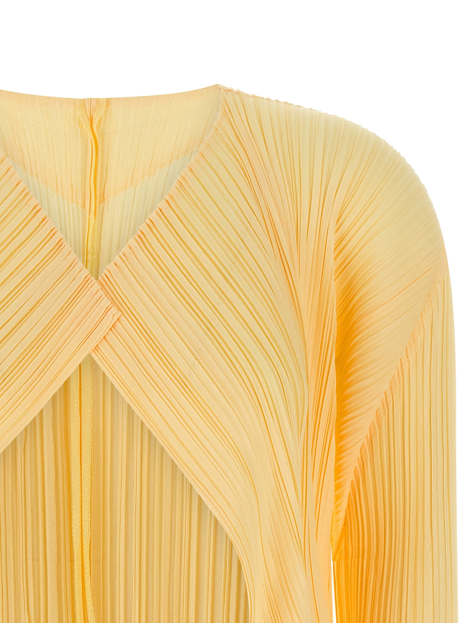 Cardigan by PLEATS PLEASE ISSEY MIYAKE for women in polyester bicolour & yellow features an crisp silhouette, showcasing a sophisticated and detail for a truly crisp finish.