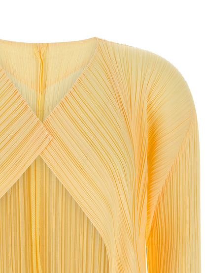 Cardigan by PLEATS PLEASE ISSEY MIYAKE for women in polyester bicolour & yellow features an crisp silhouette, showcasing a sophisticated and detail for a truly crisp finish.