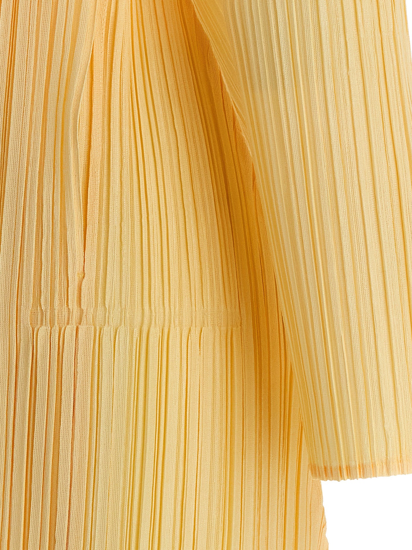 Cardigan by PLEATS PLEASE ISSEY MIYAKE for women in polyester bicolour & yellow features a dramatic silhouette, showcasing a sophisticated and dramatic detail for a timeless, premium look.