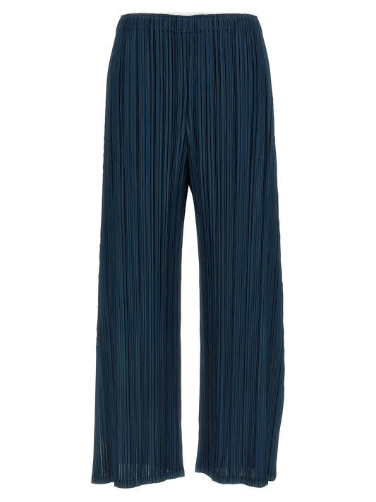 Casual Pants by PLEATS PLEASE ISSEY MIYAKE for women in polyester blue & signature features an sartorial wide and long with a cut for a sartorial finish.