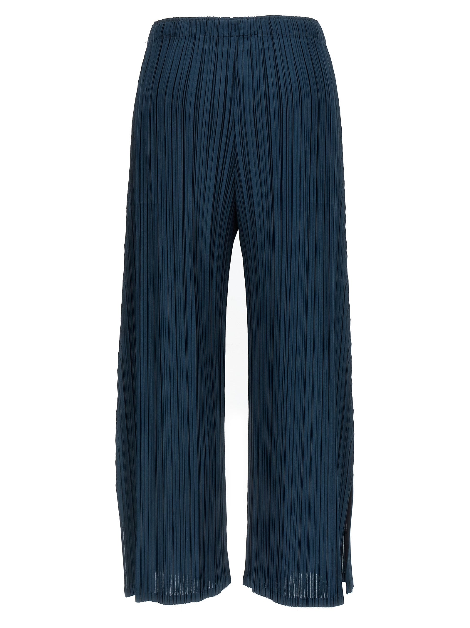 Casual Pants by PLEATS PLEASE ISSEY MIYAKE for women in polyester blue & signature presents a tailored silhouette, showcasing a tailored wide and long cut with a refined for a truly tailored aesthetic.
