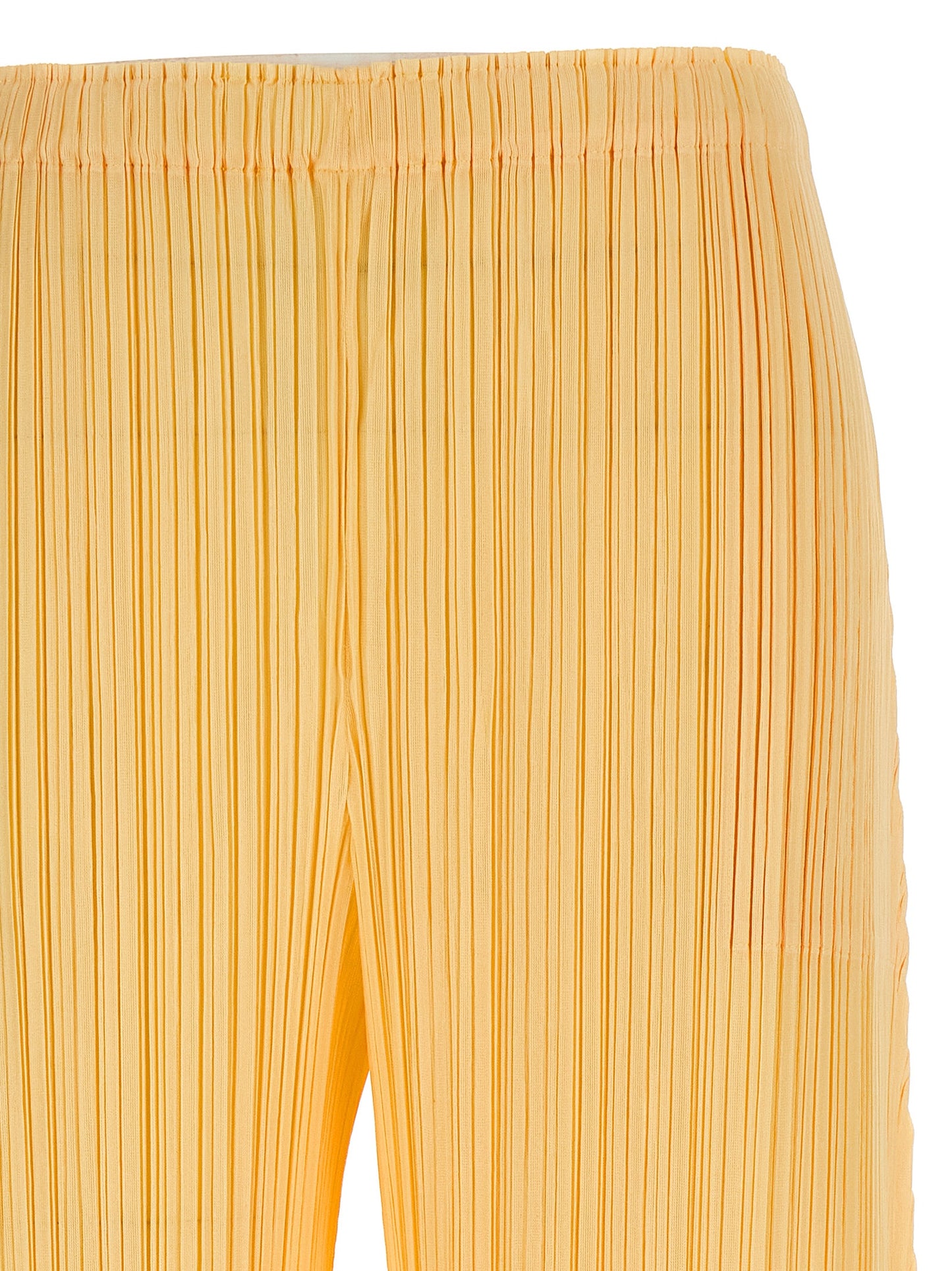 Casual Pants by PLEATS PLEASE ISSEY MIYAKE for women in polyester bicolour & yellow features an refined tailoring silhouette, showcasing a premium wide with a and long cut for a refined tailoring look.