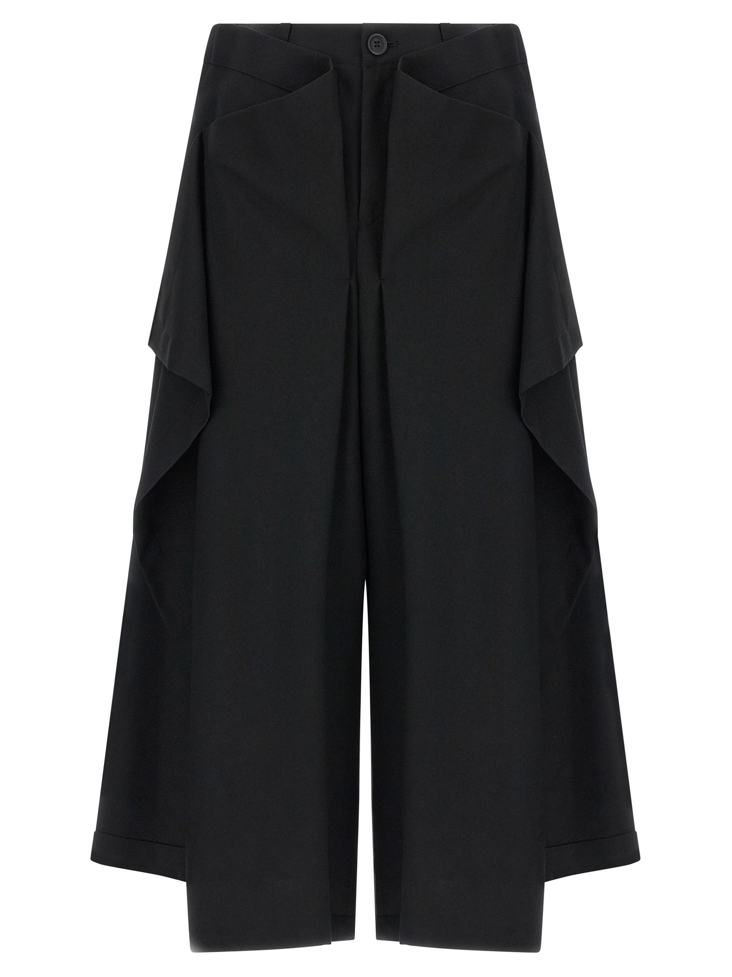 Trousers by Issey Miyake for women in wool black & signature features an sartorial silhouette, showcasing a precise wide and long with a sartorial for a refined look.