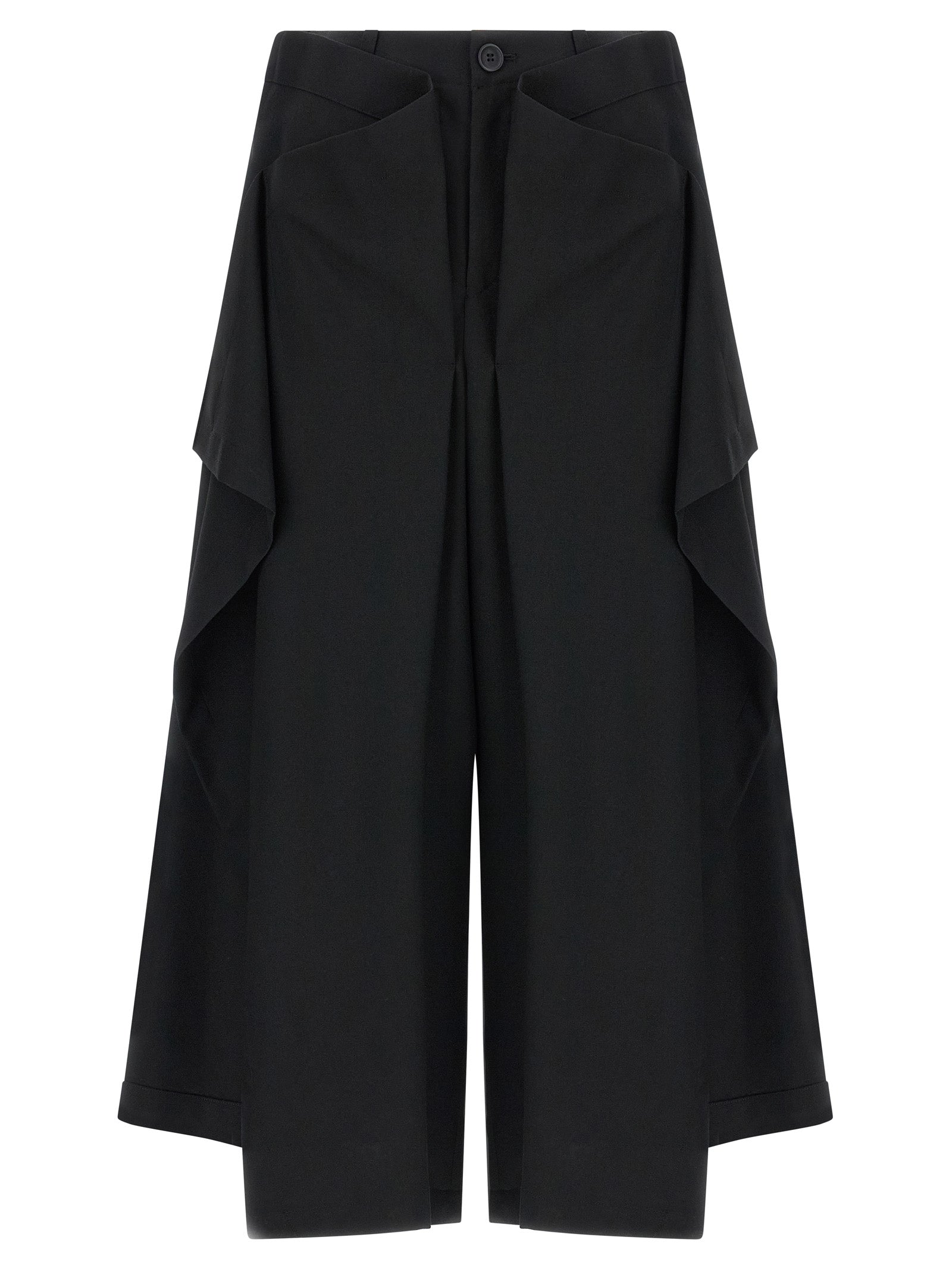 Trousers by Issey Miyake for women in wool black & signature features an sartorial silhouette, showcasing a precise wide and long with a sartorial for a refined look.