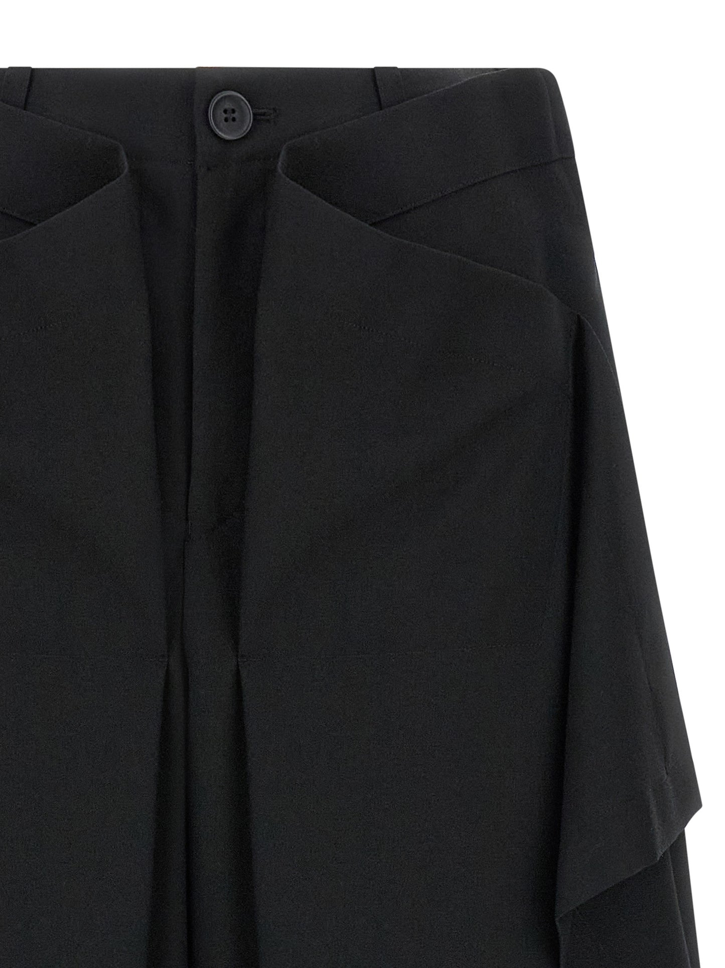 Trousers by Issey Miyake for women in wool black & signature features a sculptural silhouette, showcasing a sculptural wide and long with a sophisticated for a sculptural finish.