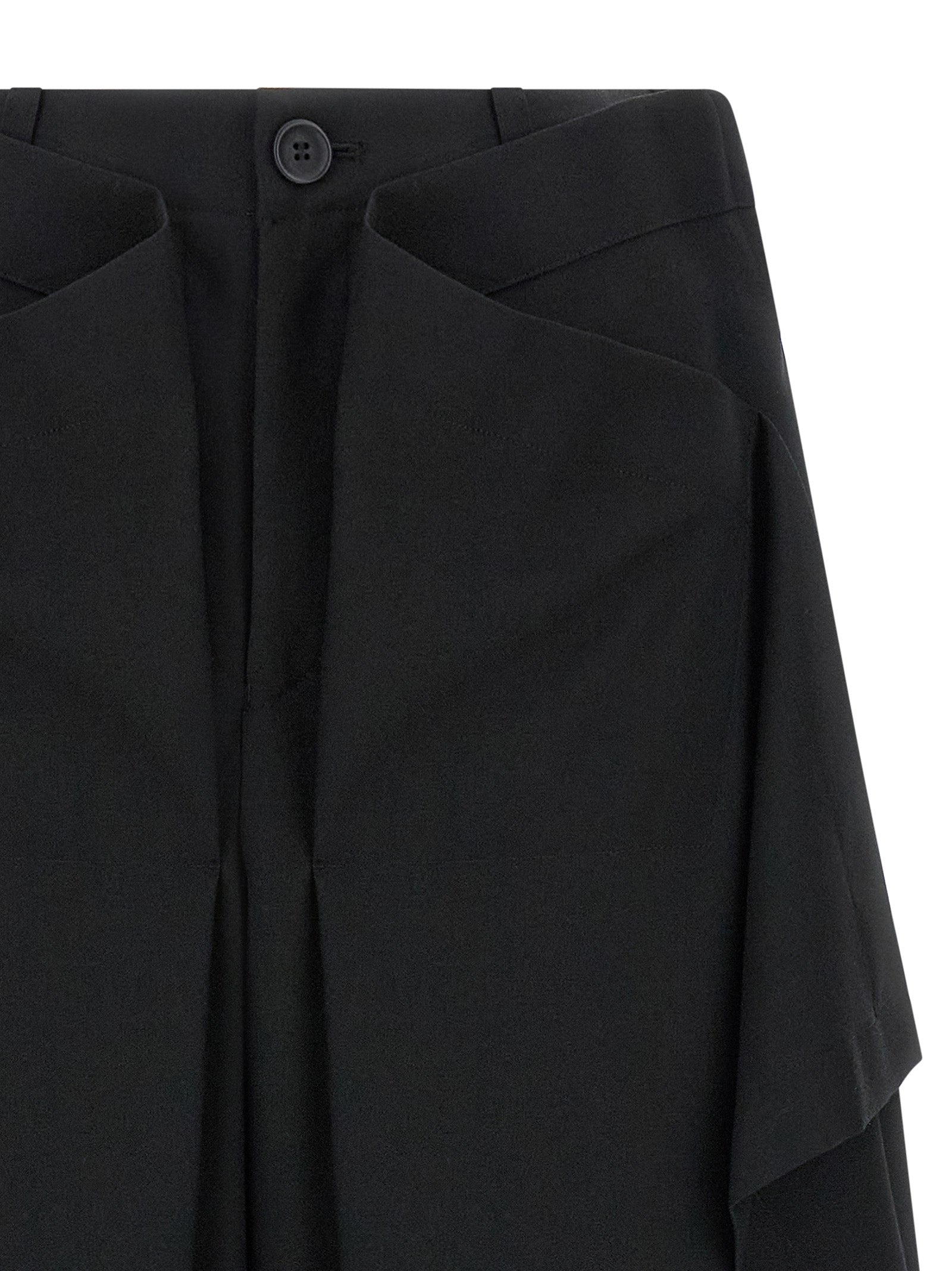 Trousers by Issey Miyake for women in wool black & signature features a sculptural silhouette, showcasing a sculptural wide and long with a sophisticated for a sculptural finish.