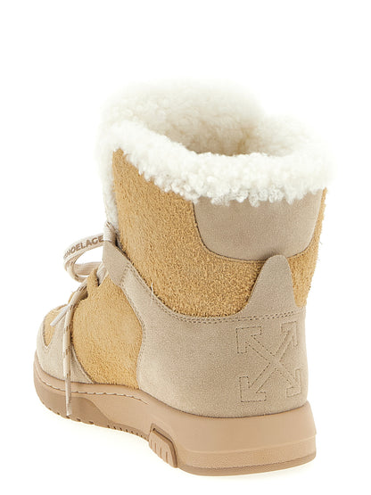 Off-White Women's Plush Calfskin Leather Lace-Up Ankle Winter Boots - Beige White