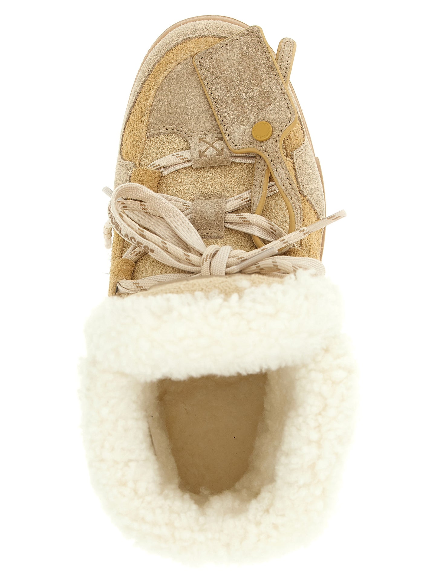 Off-White Women's Plush Calfskin Leather Lace-Up Ankle Winter Boots - Beige White