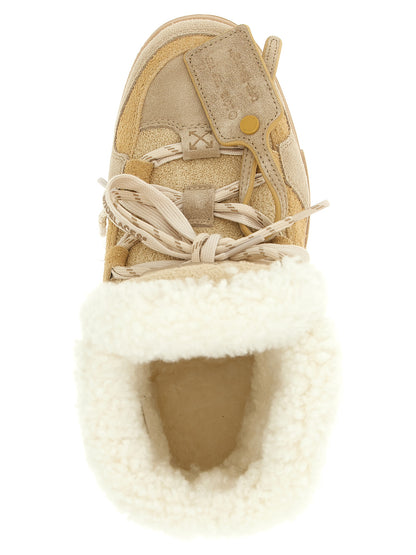 Off-White Women's Plush Calfskin Leather Lace-Up Ankle Winter Boots - Beige White