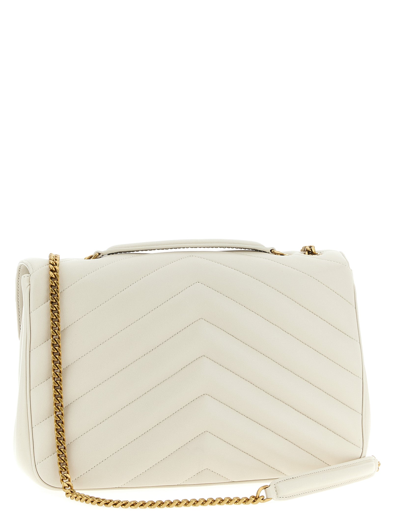 Large Shoulder Quilted Flap Clutch Bag by Saint Laurent for women in polyester cotton & lamb leather beige & chevron features a enviable silhouette, showcasing a secure flap & magnetic, ample , and enviable shoulder-strap for a enviable finish.