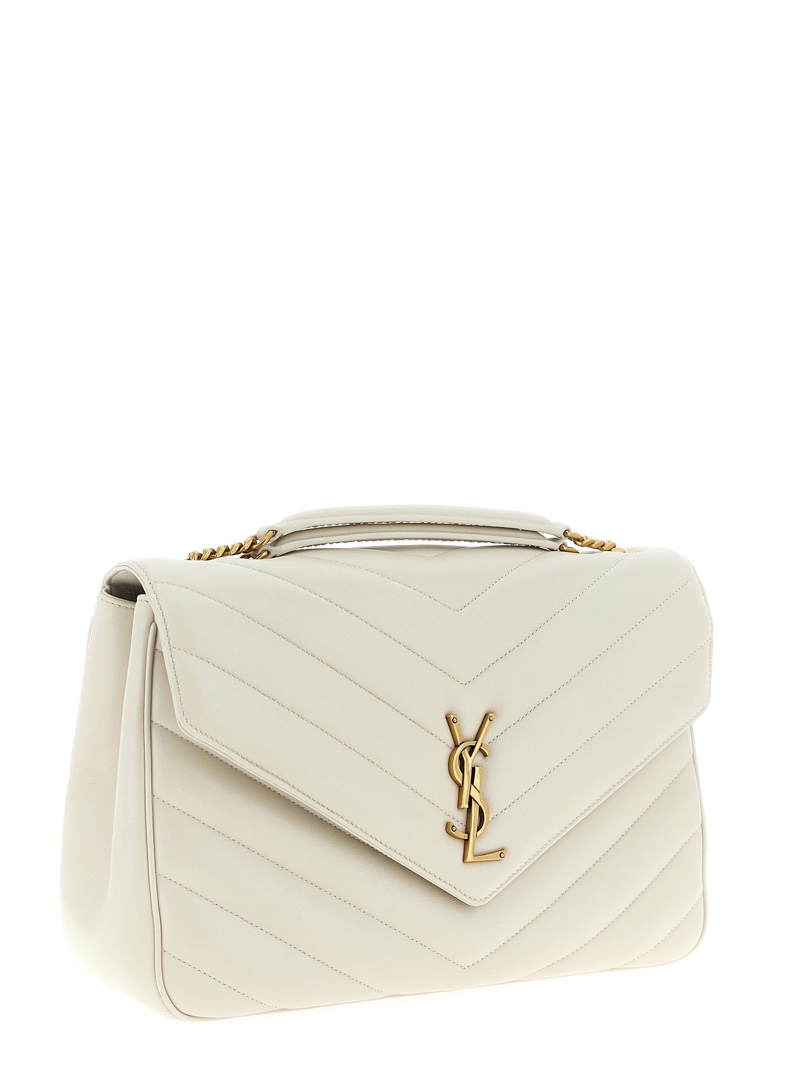 Large Shoulder Quilted Flap Clutch Bag by Saint Laurent for women in polyester cotton & lamb leather beige & chevron showcases a enviable silhouette, artfully detailed with a secure flap & magnetic, organized , and versatile shoulder-strap for a enviable look.