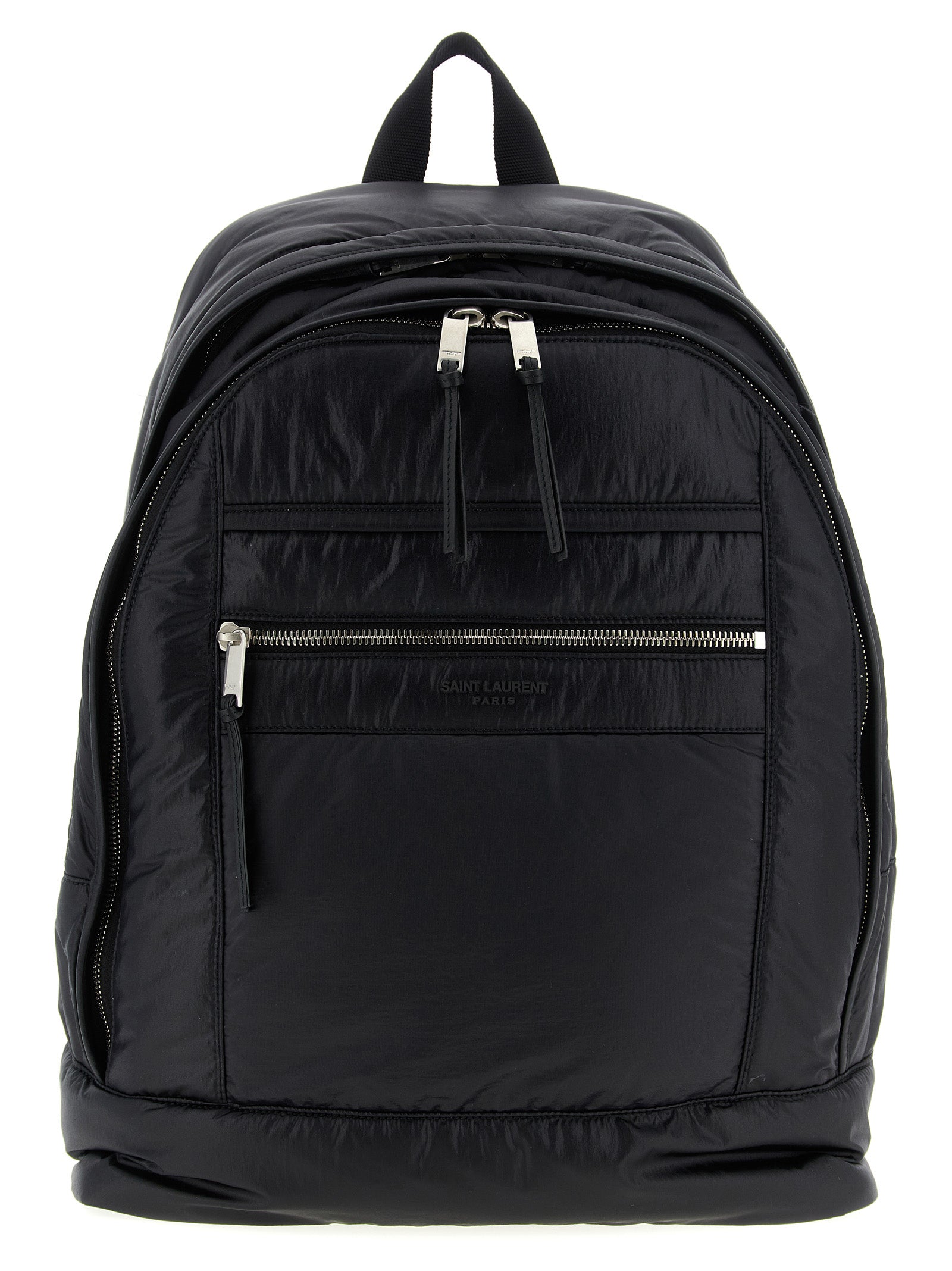 Backpack by Saint Laurent for men in bos taurus suede calf leather & nylon black features a fashionable silhouette, showcasing the City Bos Taurus Suede Calf Leather & Nylon Backpack design with a secure zipper, ample , and versatile handle, backpack-strap & adjustable-strap.