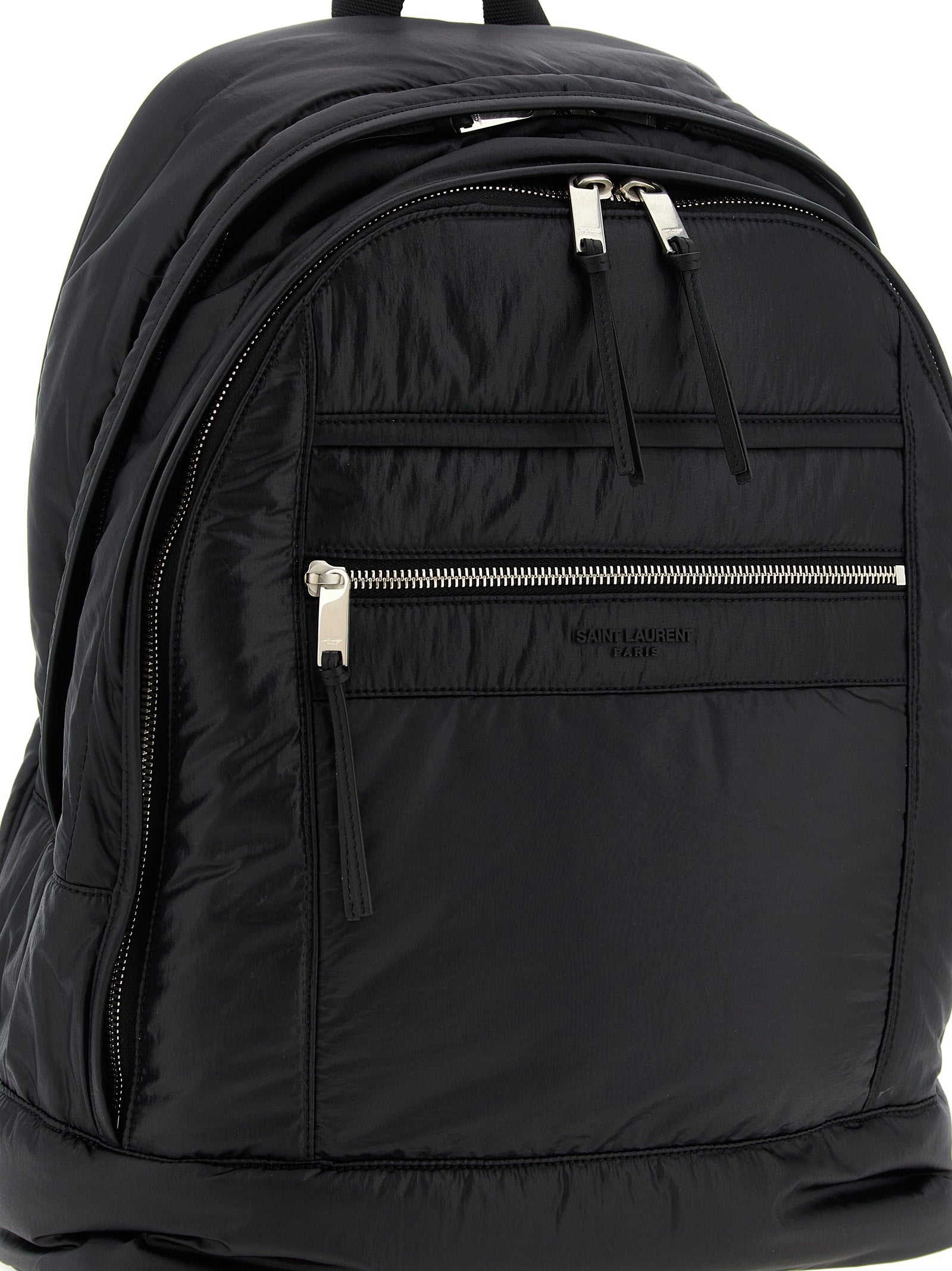 Backpack by Saint Laurent for men in bos taurus suede calf leather & nylon black showcases a urban-chic City Bos Taurus Suede Calf Leather & Nylon Backpack design, featuring a secure zipper with urban-chic and versatile handle, backpack-strap & adjustable-strap.