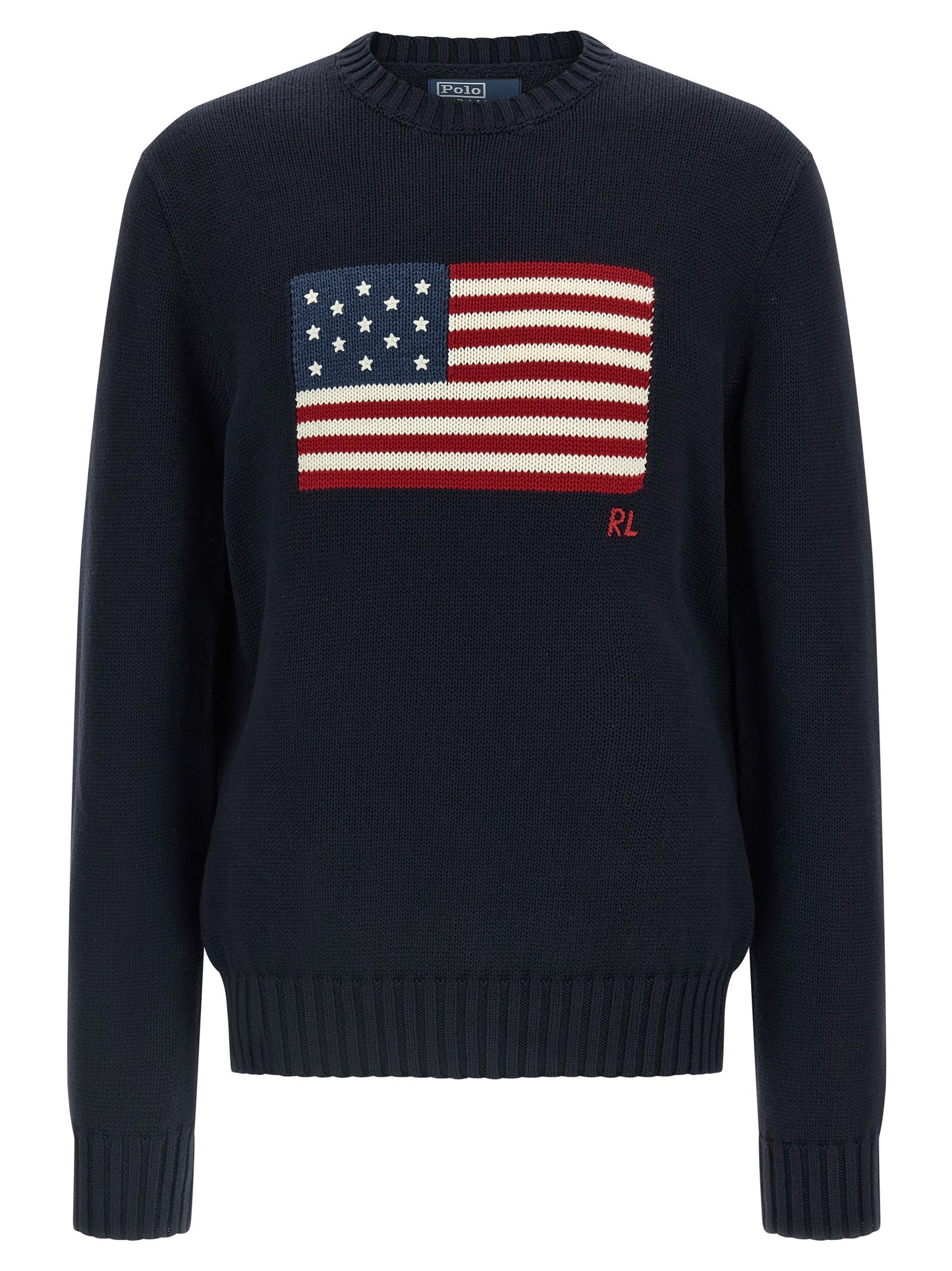Cardigan by Polo Ralph Lauren for men in cotton blue features a dramatic silhouette, showcasing a sophisticated crew neckline and dramatic detail for a timeless, premium look.