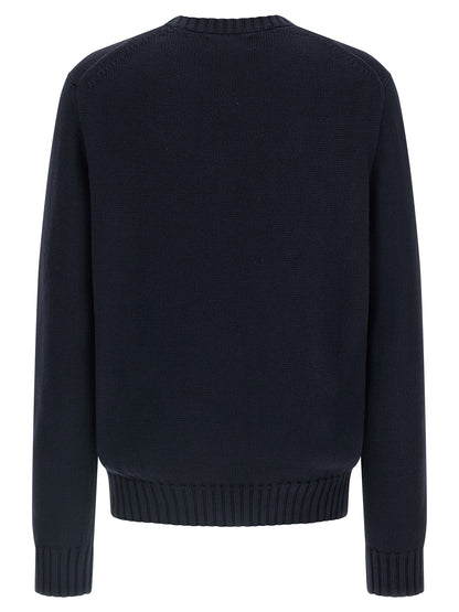 Cardigan by Polo Ralph Lauren for men in cotton blue presents a textural silhouette, artfully finished with a textural crew neckline and for a sophisticated, textural look.