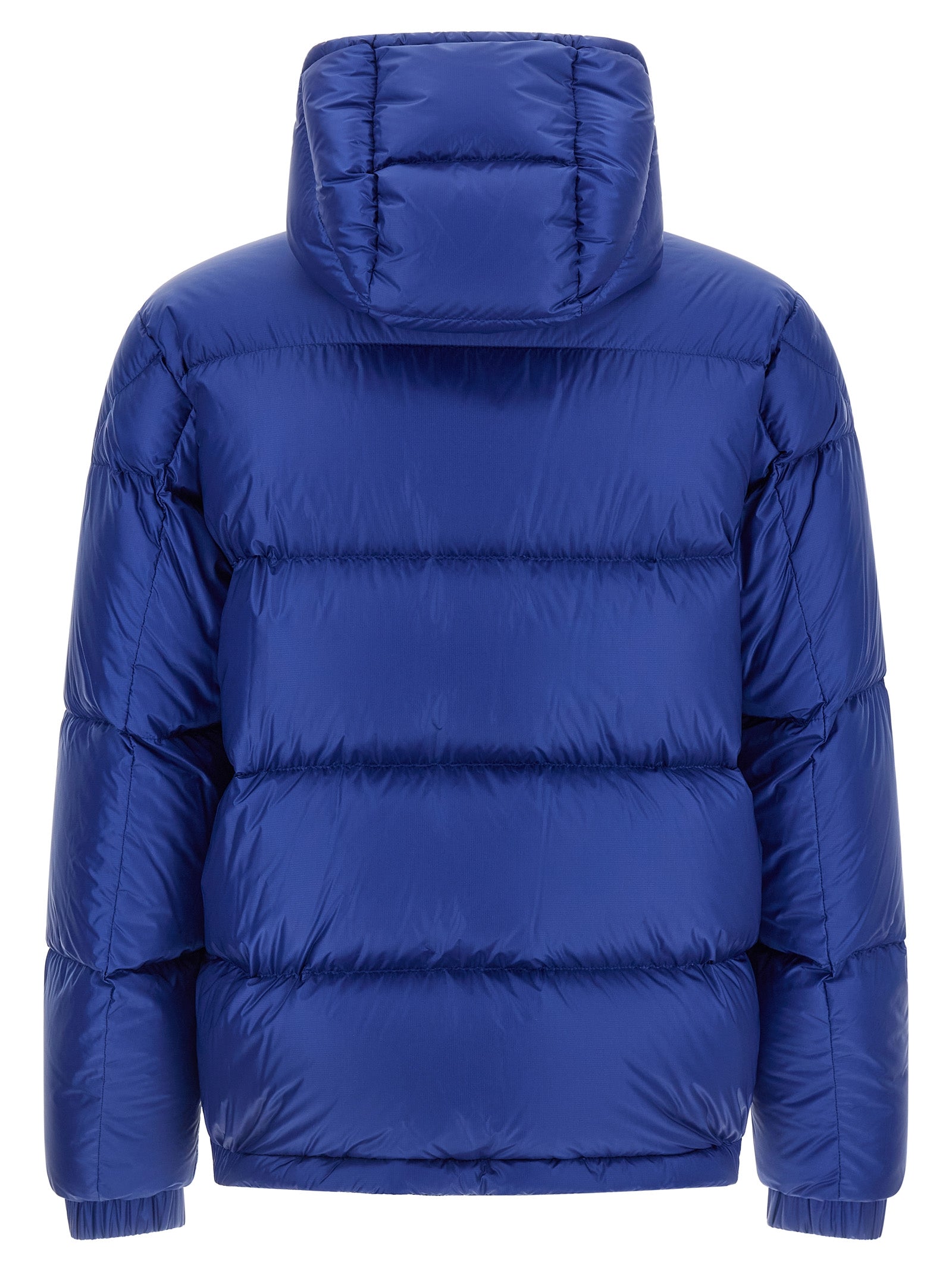 Hooded Puffer Jacket by Moncler for men in polyamide wool & goose-down blue & signature features an contemporary silhouette, showcasing a sophisticated hooded high-neck neckline and contemporary hooded & insulated for a truly refined look.