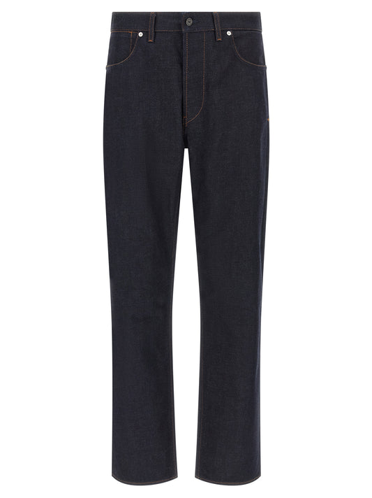 Jeans by Stone Island for men in organic cotton denim blue, indigo & signature features a polished silhouette with a polished straight-leg, reaching a polished long and finished with a polished .