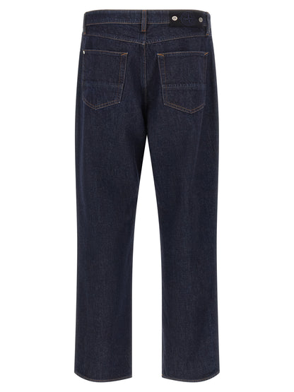 Jeans by Stone Island for men in organic cotton denim blue & indigo features a polished silhouette with a polished straight-leg, reaching a polished long and finished with a polished .