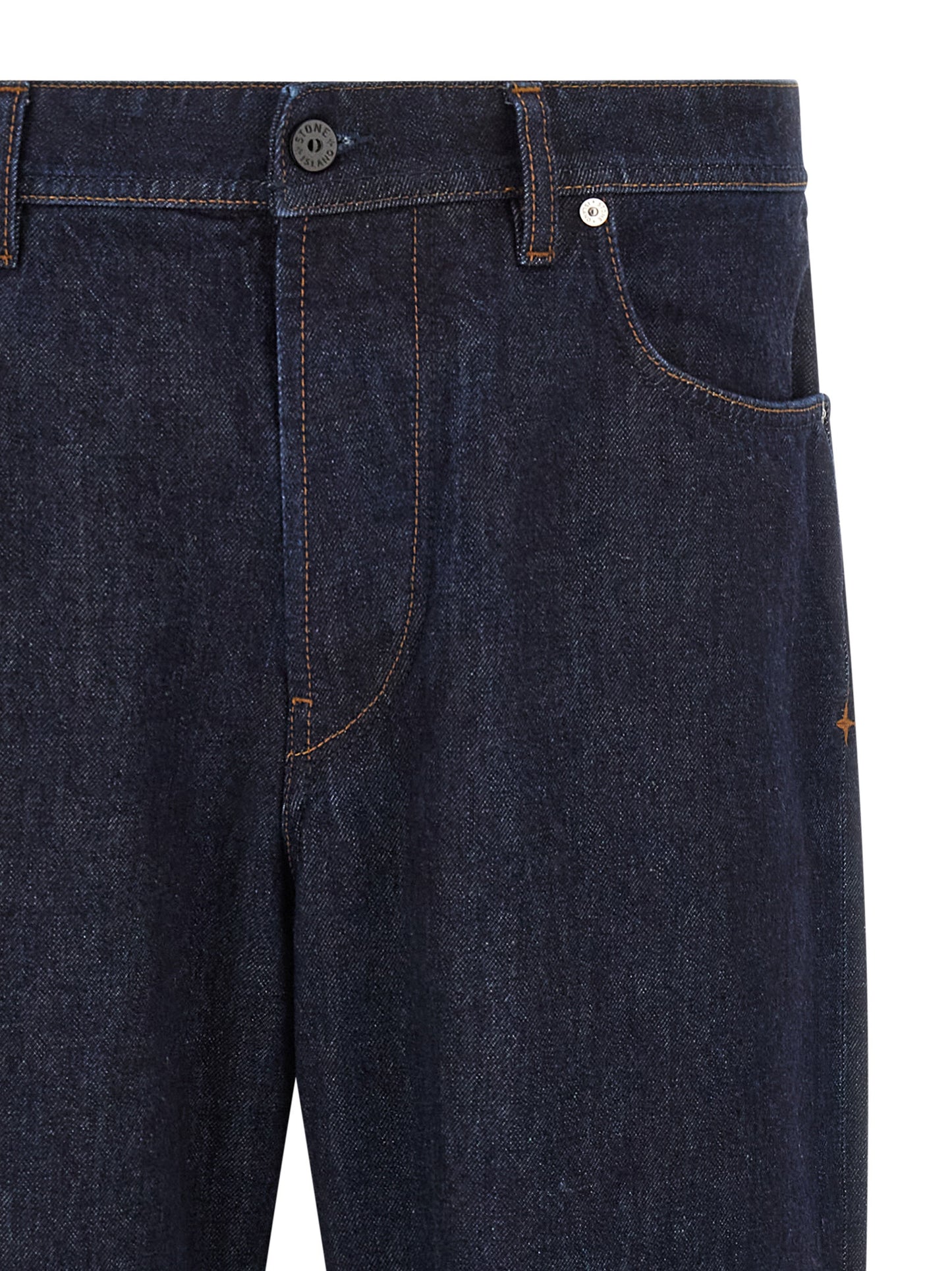 Jeans by Stone Island for men in organic cotton denim blue & indigo presents a tailored silhouette, showcasing a tailored straight-leg and long cut with a refined for a truly tailored aesthetic.