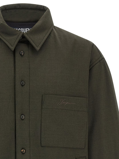 Windbreaker Jacket by Jacquemus for men in virgin wool bicolour, green & signature features an magnificent silhouette, showcasing the sophisticated and functional pockets, insulated & windproof for a premium, magnificent look.