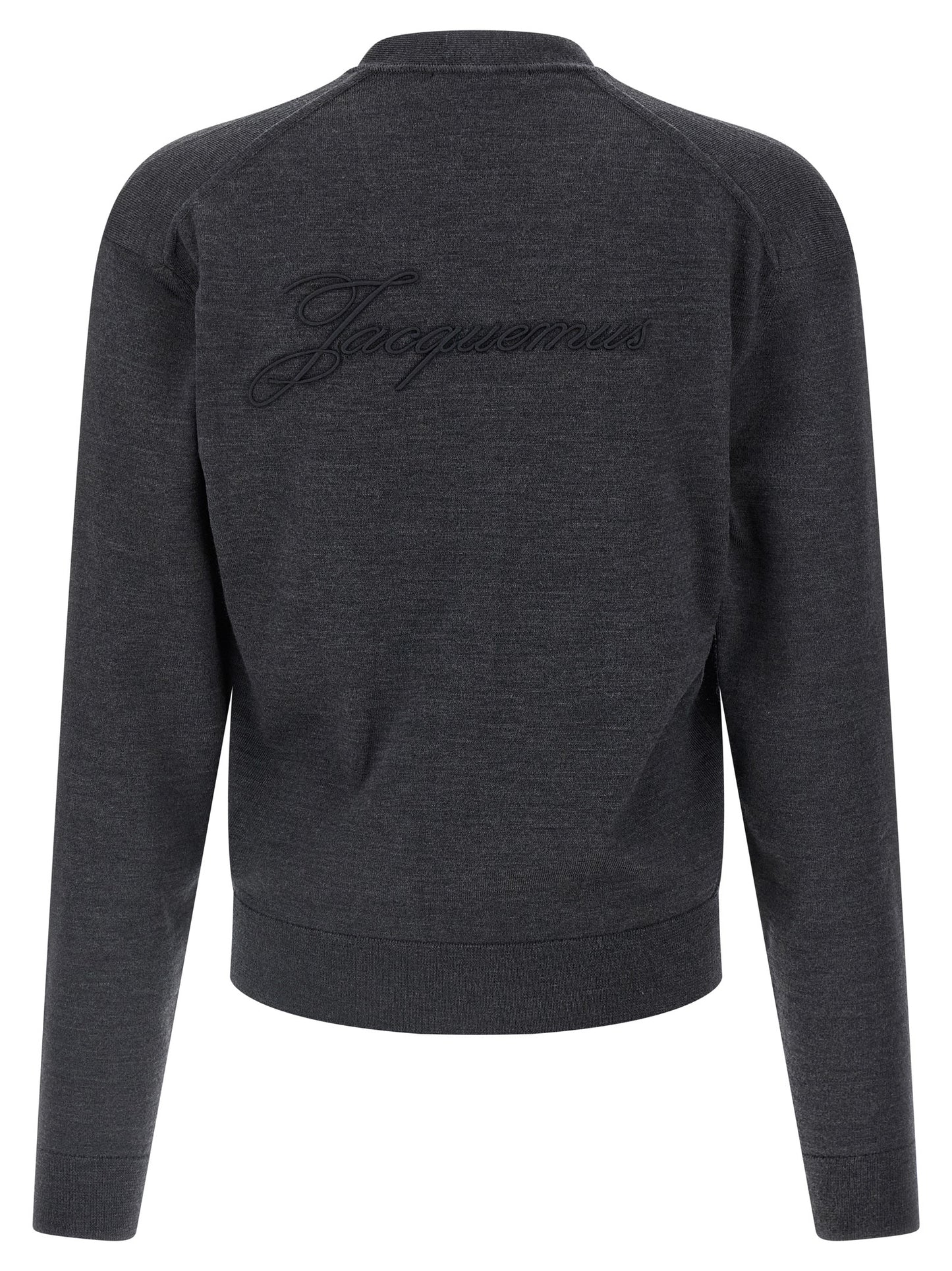 Cardigan by Jacquemus for men in merino wool gray showcases a luxurious silhouette, meticulously detailed with a sophisticated wrap v-neck neckline and for a refined finish.