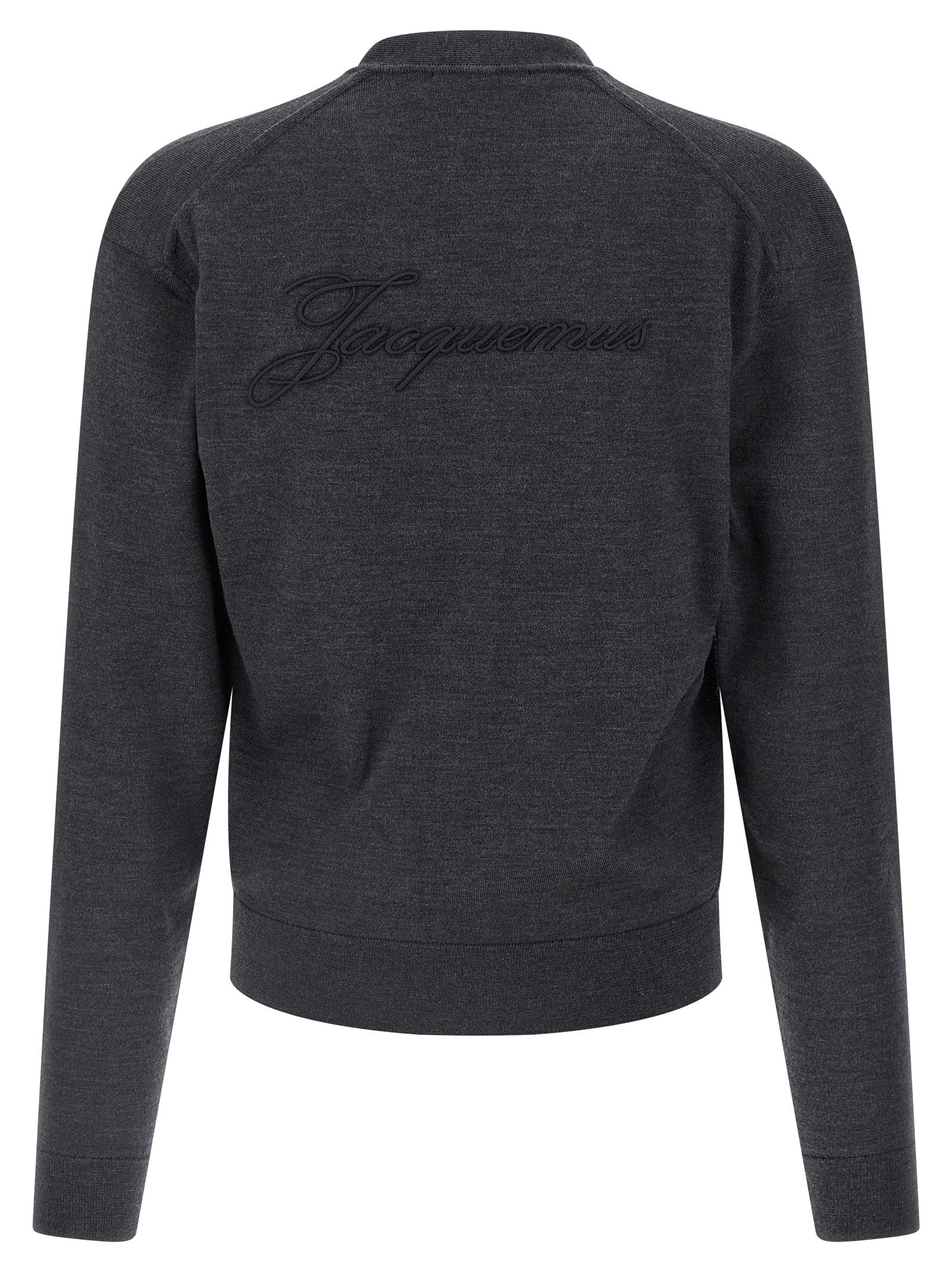 Cardigan by Jacquemus for men in merino wool gray showcases a luxurious silhouette, meticulously detailed with a sophisticated wrap v-neck neckline and for a refined finish.