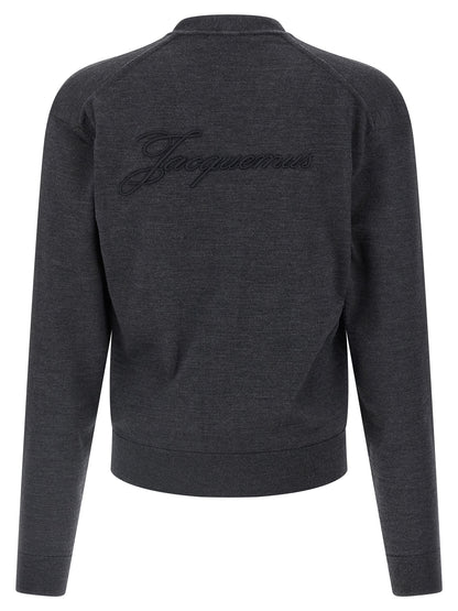 Cardigan by Jacquemus for men in merino wool gray showcases a luxurious silhouette, meticulously detailed with a sophisticated wrap v-neck neckline and for a refined finish.