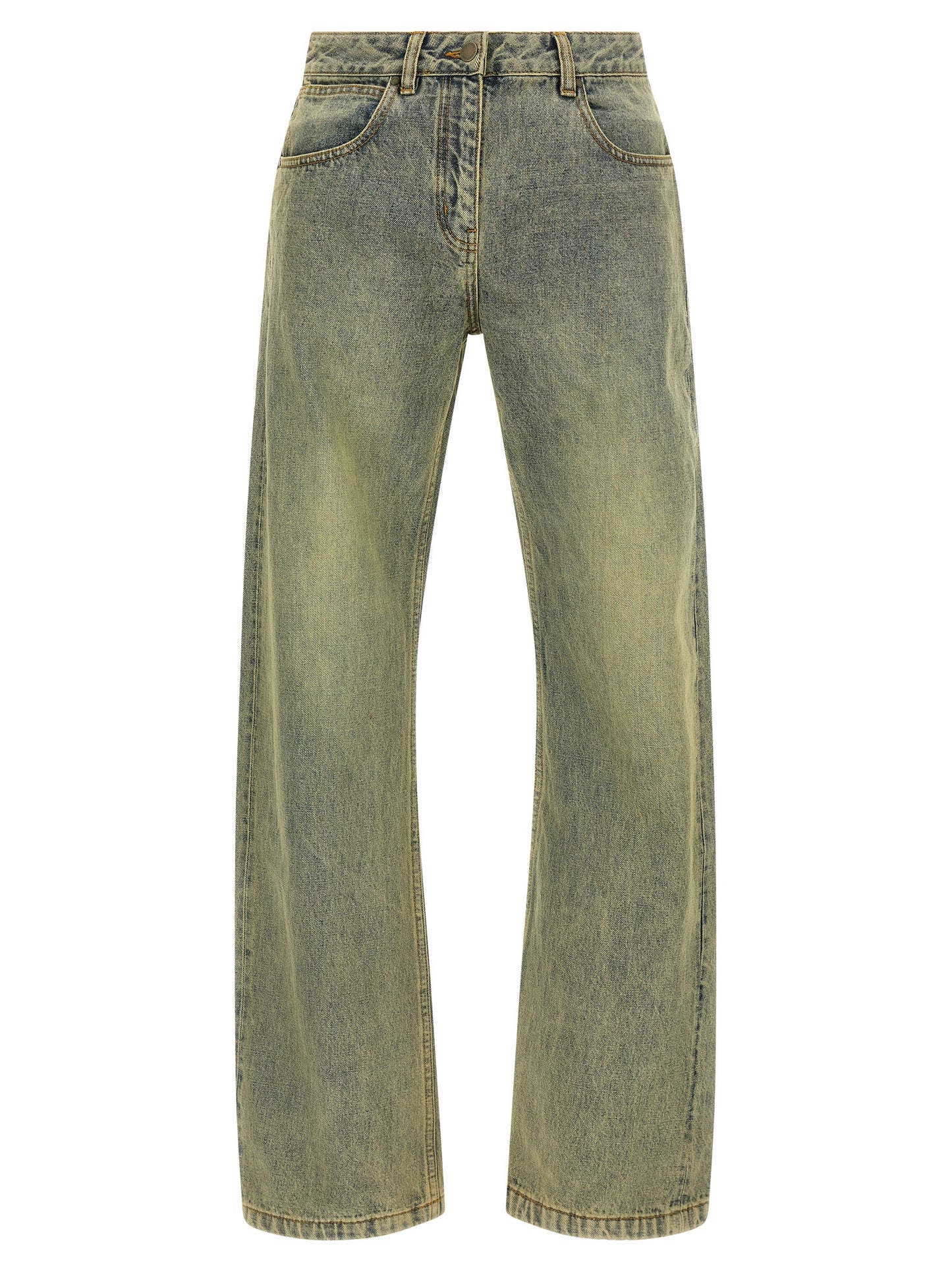 Jeans by Entire Studios for men in cotton denim bicolour & yellow features an sartorial straight-leg, regular-fit & wide and long with a cut for a sartorial finish.