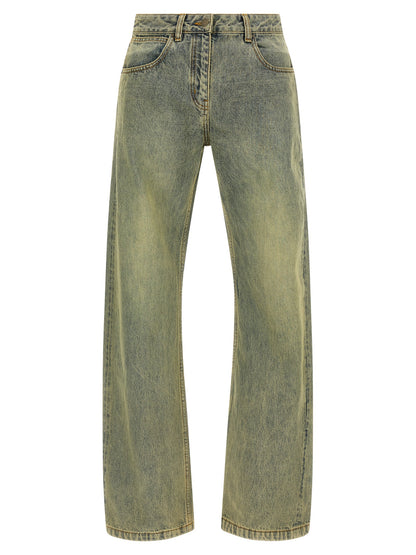 Jeans by Entire Studios for men in cotton denim bicolour & yellow features an sartorial straight-leg, regular-fit & wide and long with a cut for a sartorial finish.